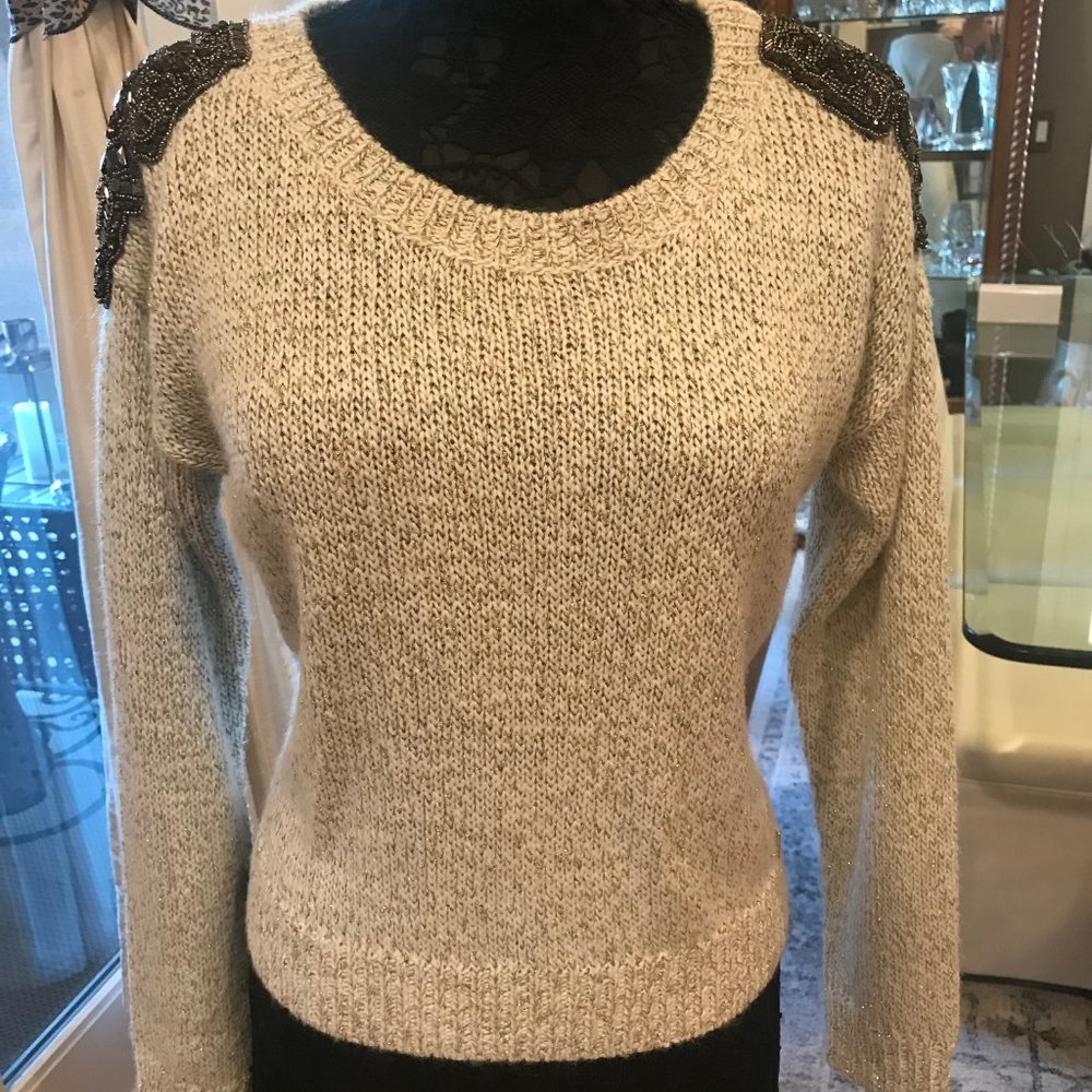 Beige Sweater with Beaded Shoulders by Guess